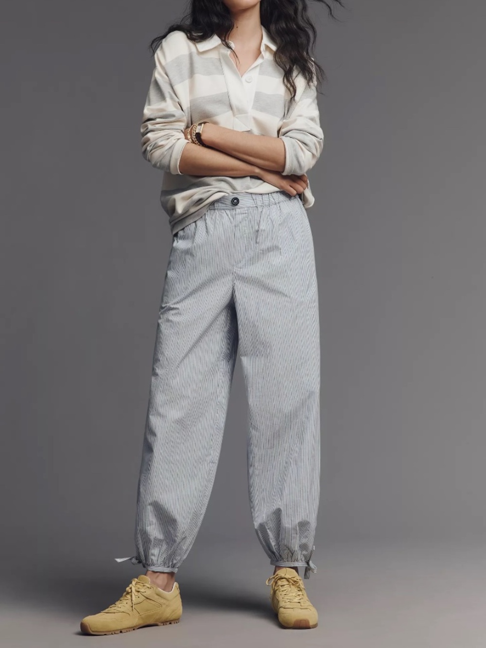 Anthropologie Maeve Cotton Balloon Pants Blue Stripe XS Tall NWT